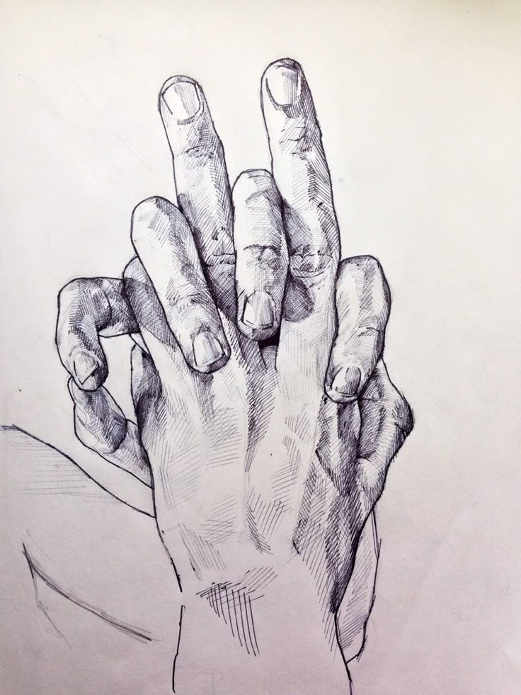 a black and white drawing of a hand holding something in it's right hand