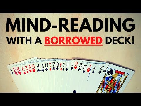 four playing cards with the words mind - reading with a borowed deck