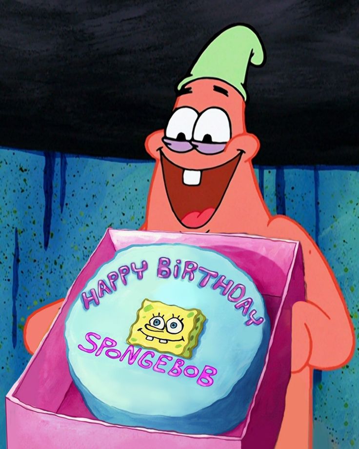 spongebob holding a birthday cake with the words happy birthday spongebob on it