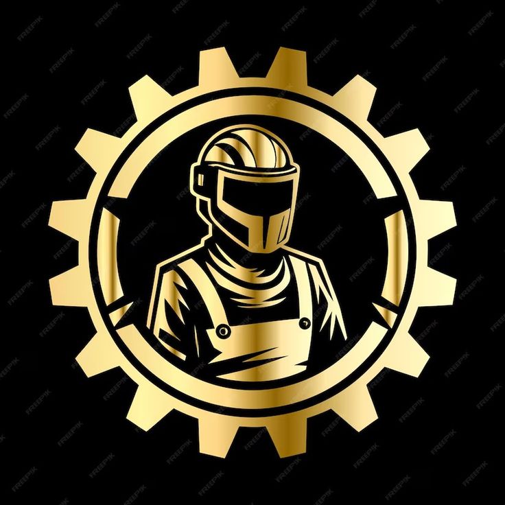 a gold emblem with a man wearing a helmet