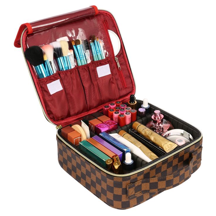 Arrives by Thu, Jan 19 Buy Makeup Bag for Women Checkered Travel Case Leather Cosmetic Organizer Tools Toiletry Jewelry at Walmart.com Penyimpanan Makeup, Designer Makeup, Makeup Case Organization, Zoella, Makeup Travel Case, Glam Bag, Makeup Bag Organization, Professional Bag, Makeup To Buy