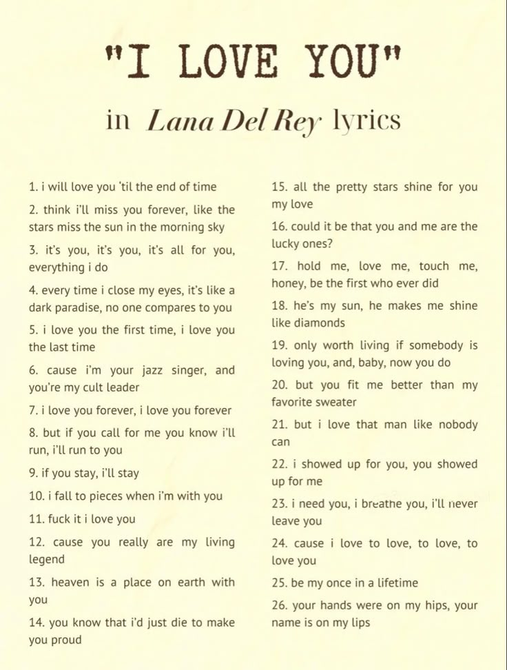 i love you in lana del ray's notes