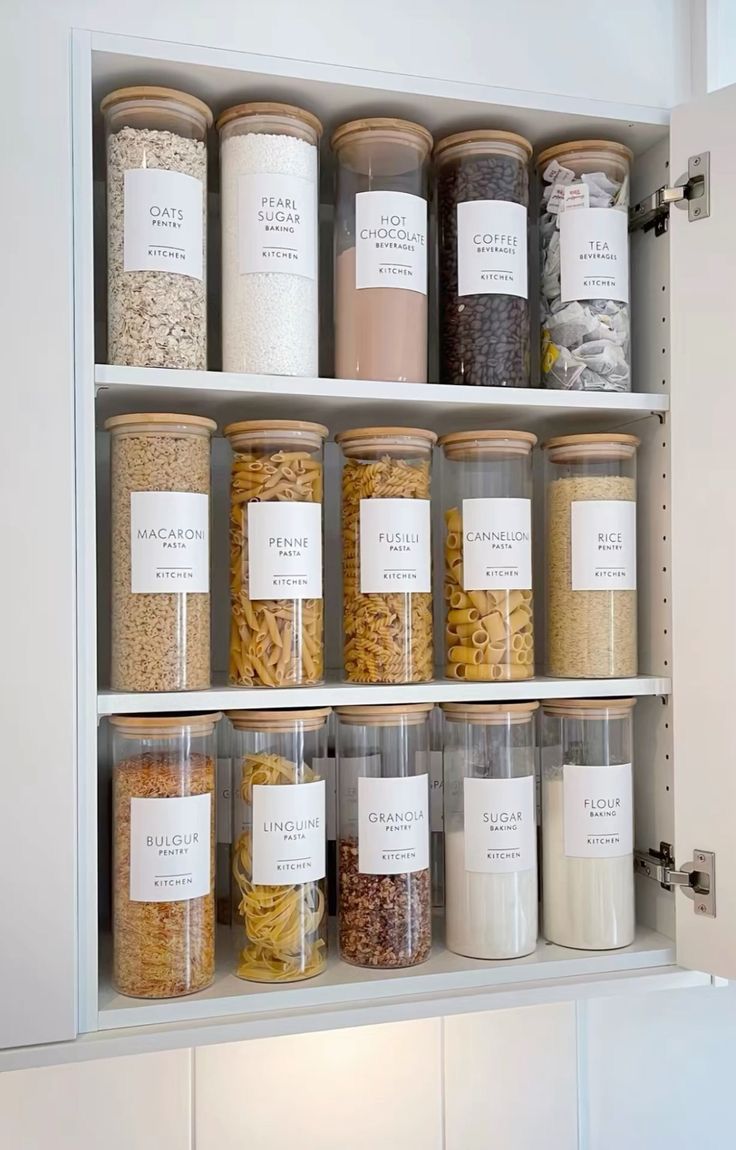 an organized pantry filled with lots of food