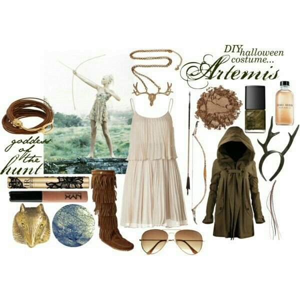 DIY Artemis Goddess Hairstyle, Artemis Costume, Hunter Of Artemis, Percy Jackson Outfits, Goddess Of The Hunt, Artemis Goddess, Goddess Outfit, Greek Goddess Costume, Goddess Costume