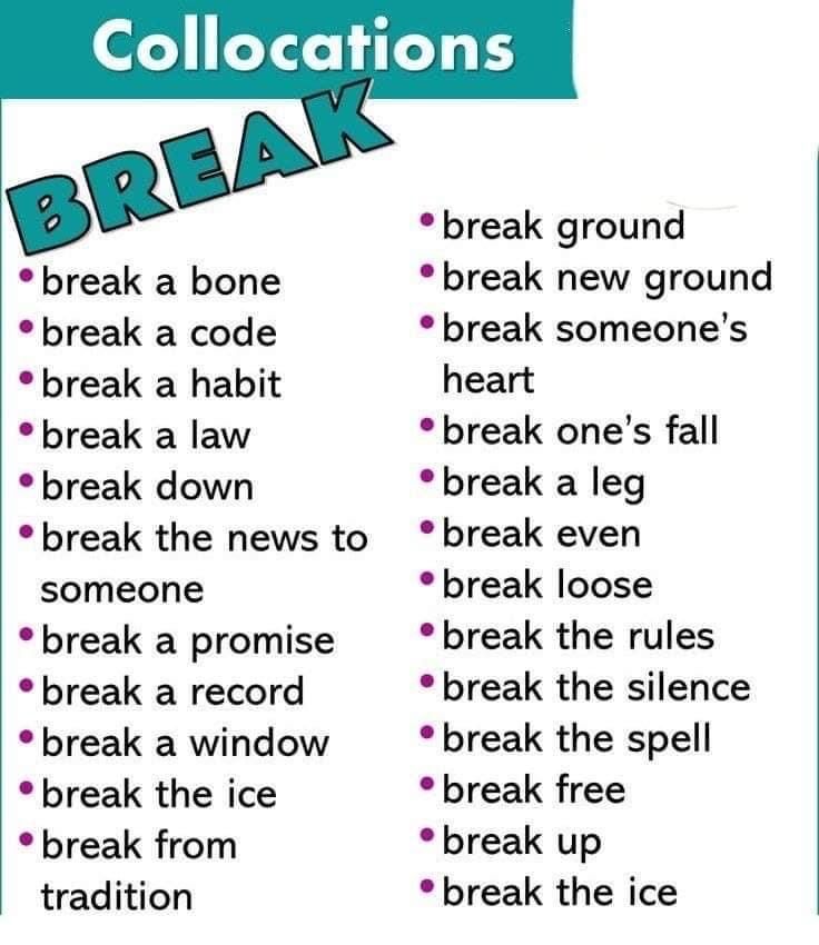 a poster with words that say break and the words below it are in different languages