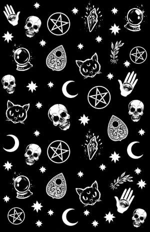 a black background with white skulls, stars and crescents on it's side