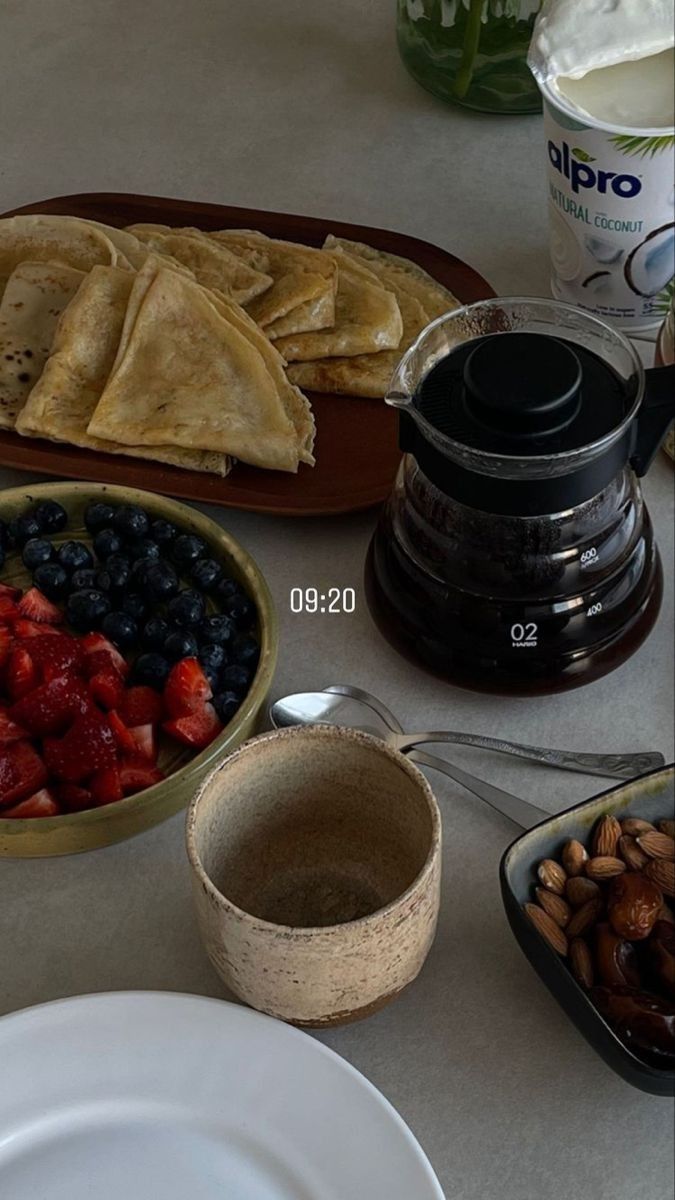 the food is prepared and ready to be eaten on the table for breakfast or dinner