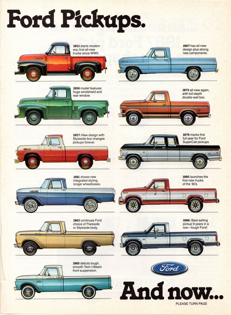 an old ford pickup truck ad with different colors