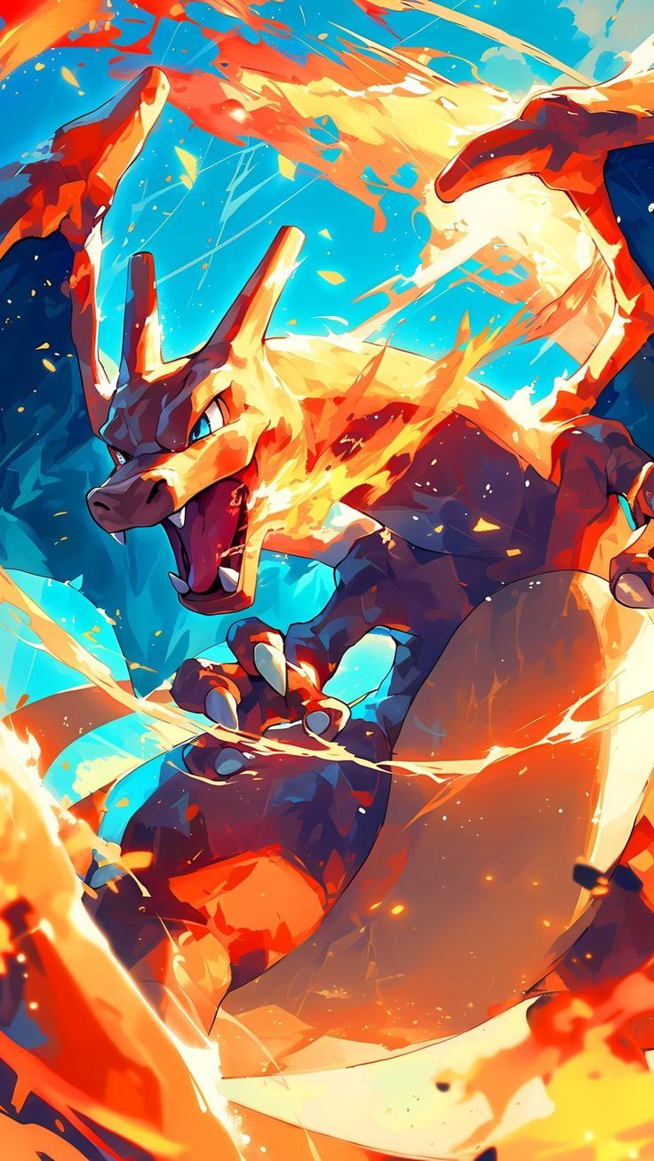 an animated image of a pokemon character with fire coming out of his chest and arms