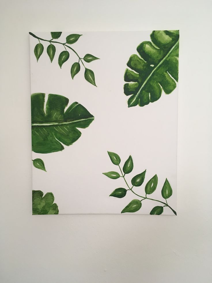 a painting of green leaves on a white background