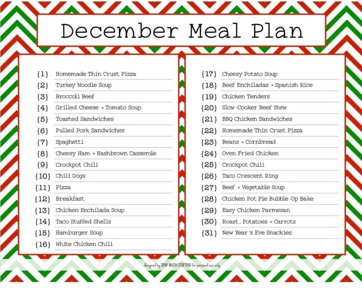 a printable christmas meal plan with red, green and white chevrons