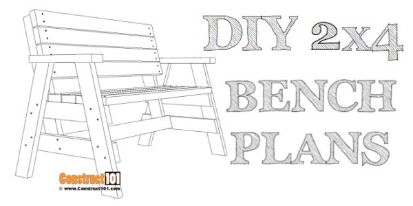 the diy 2x4 bench plans is shown in black and white with grey lettering