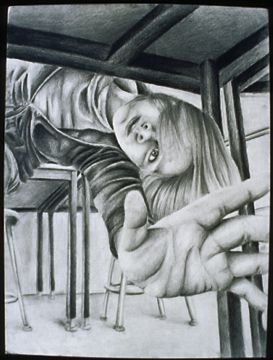 a pencil drawing of a person laying on the ground