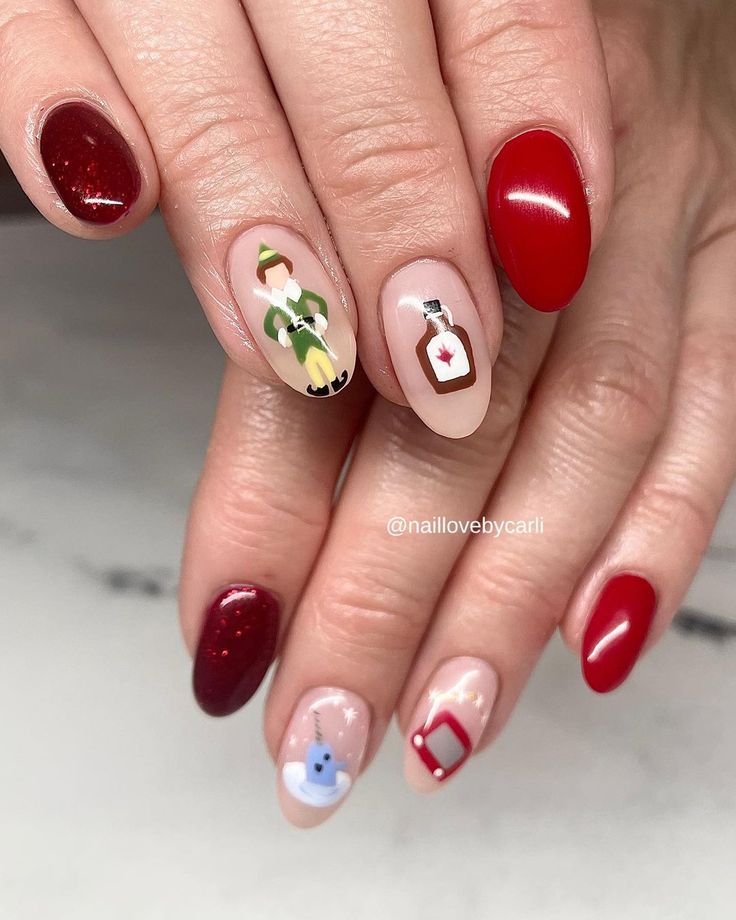 Elf Nails, Christmas Movie Characters, Fingernail Designs, Nail It, Short Acrylic Nails Designs, Get Nails, Christmas Trends, Xmas Nails, Christmas Nail Designs