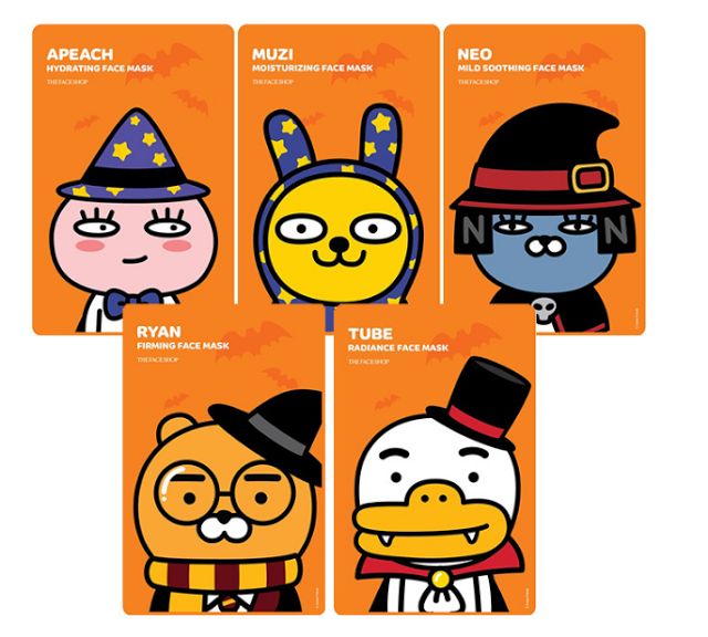 four stickers with cartoon characters in different colors and sizes, each featuring an orange background