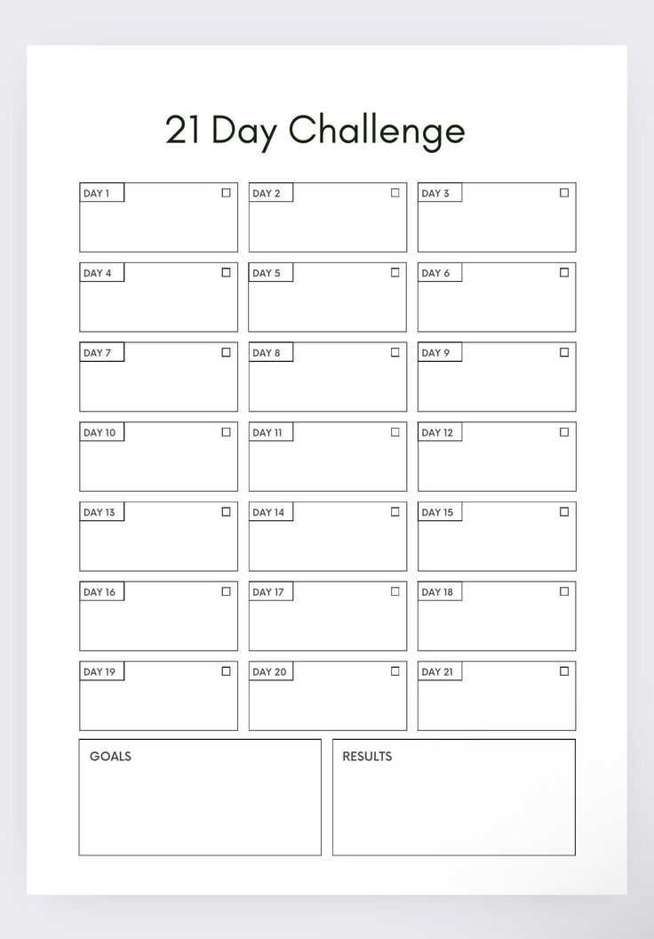 the printable 21 day challenge is shown in black and white