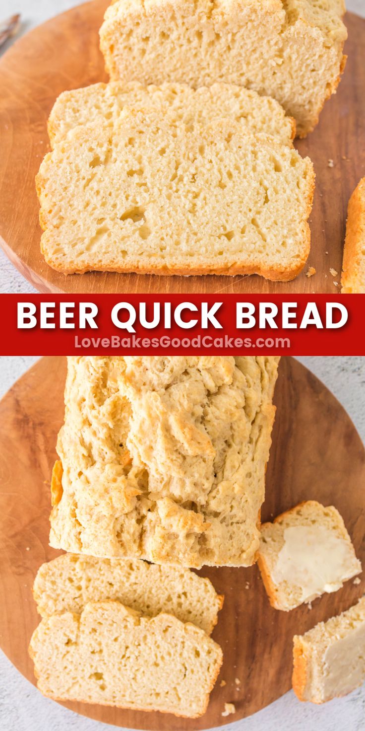 Beer Quick Bread pin collage Easy Beer Bread, Beer Bread Easy, Cheesy Pull Apart Bread, Bread Pull Apart Recipes, Beer Bread Recipe, Soul Recipes, Baking School, Breaking Bread, Bread Easy