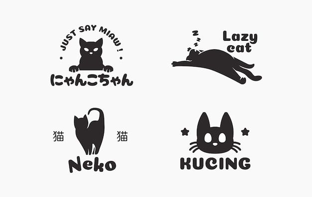 four stickers with cats and words on them