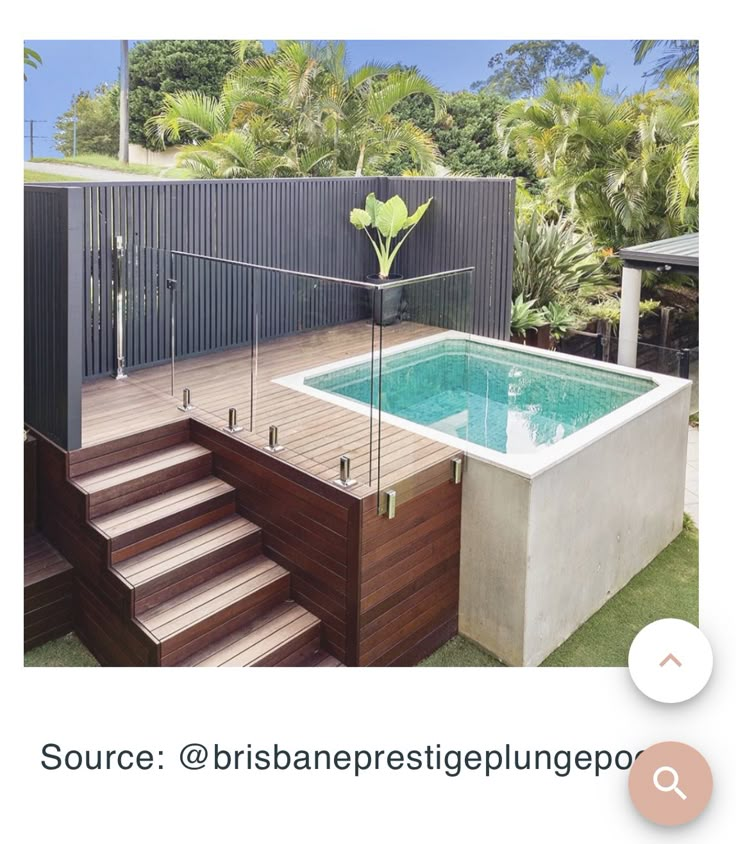 an above ground pool with steps leading up to it and a deck in the background