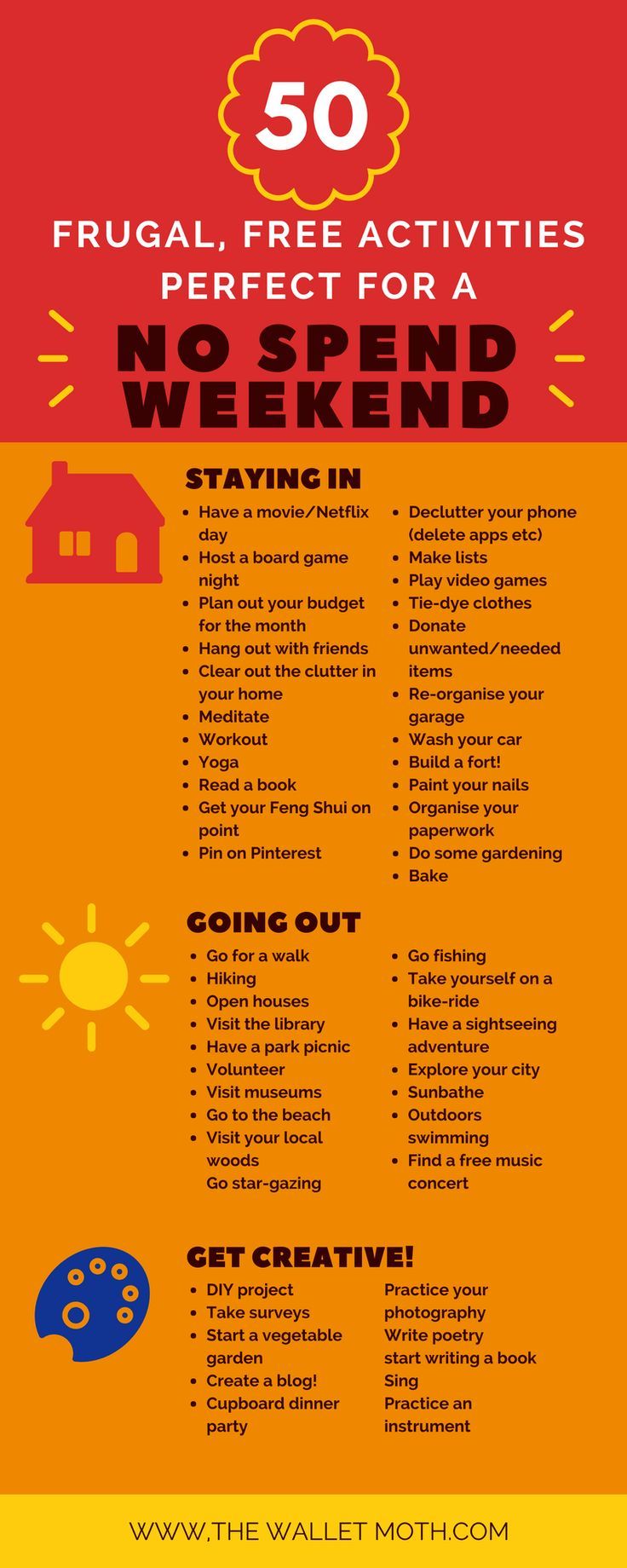 the 50 frugal free activities perfect for a no - spend weekend info sheet