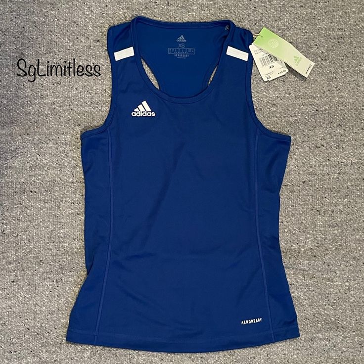 Adidas Blue Tank Top Nwt. Aeroready. Size Xs. Comes From A Smoke Free House Hold. Adidas Blue Sleeveless Top, Adidas Tank Top, Adidas Blue, Tennis Clothes, Blue Tank Top, Adidas Tops, Blue Adidas, Fancy Dresses, Black Tank Tops