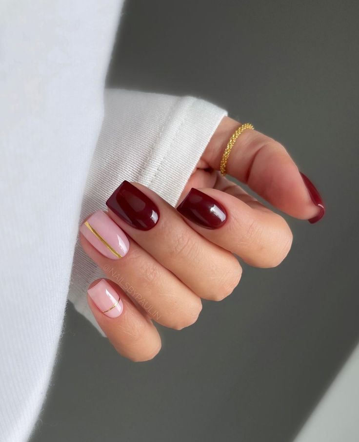 burgundy nail ideas Shellac Nails Fall, Kutek Disney, Nails Autumn, Milky Nails, Subtle Nails, Nagel Tips, October Nails, Christmas Gel Nails, Christmas Nails Easy