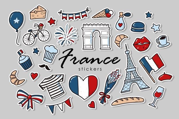 france stickers are arranged in the shape of an eiffel tower and flags