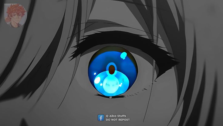 an anime character's eye is shown in this image