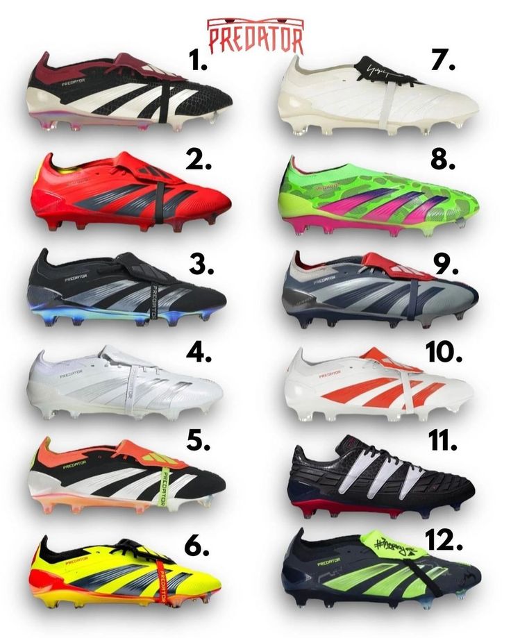 the different types of soccer cleats are shown in this image, with numbers below them