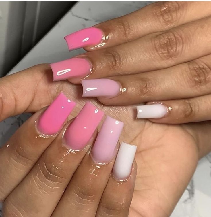 Pink And White Nails Medium Length, Nails Acrylic Pink Powder, Shirt Acrylic Nails Square Designs, Cheap Nail Designs Acrylic, Solid Color Nail Sets, Cute Short Nail Sets Summer, Gel Color Ideas, Shorties Nails Square Design, Medium Baddie Nails