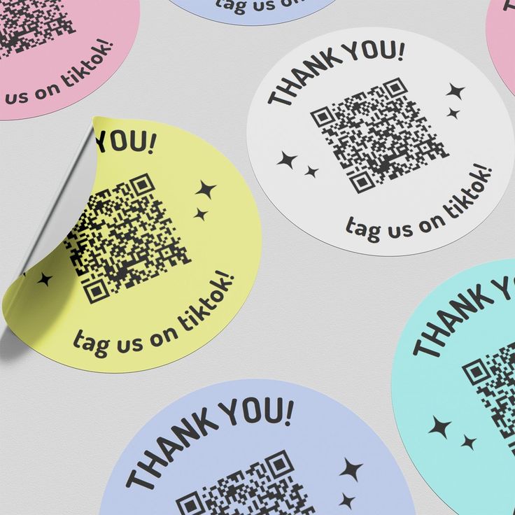 several stickers with the words thank you and an image of a qr code