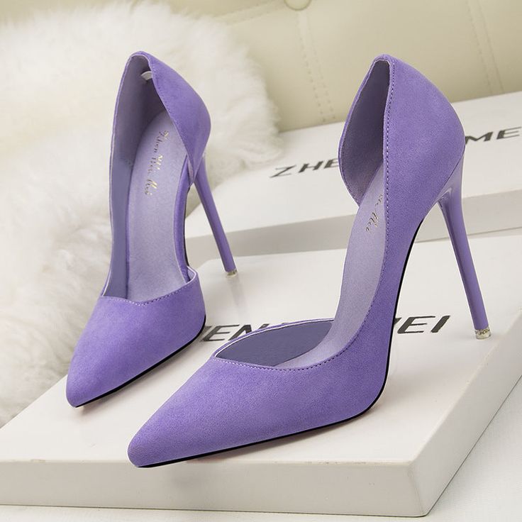 Purple Suede Heels For Evening, Purple Suede High Heel Heels, Purple Suede Evening Heels, Purple Suede High Heels, Purple Suede Heels With Pointed Toe, Purple High Heels, Dr Shoes, Basic Heels, Suede High Heels