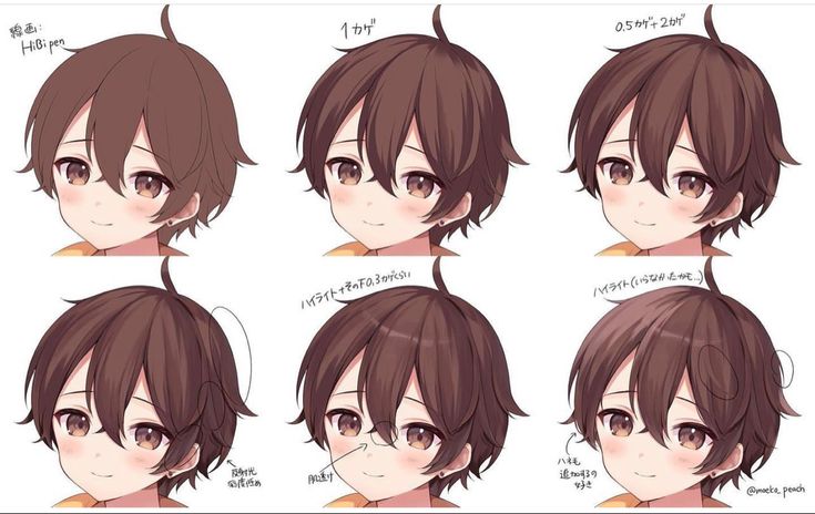 some anime character's hair styles for different ages and abilities, including short brown hair