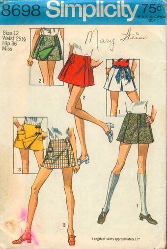 an old fashion sewing pattern for women's skirts and shorts, from the 1960s