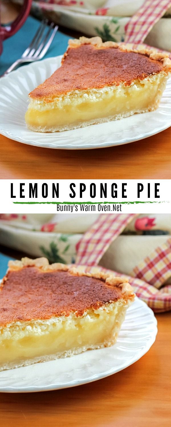 lemon sponge pie on a paper plate