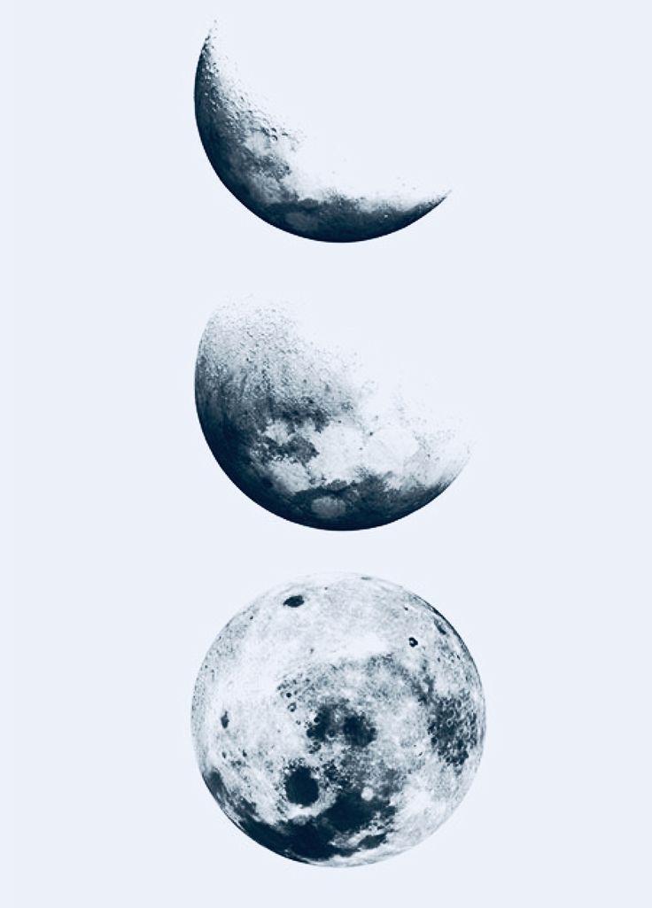 three phases of the moon in black and white