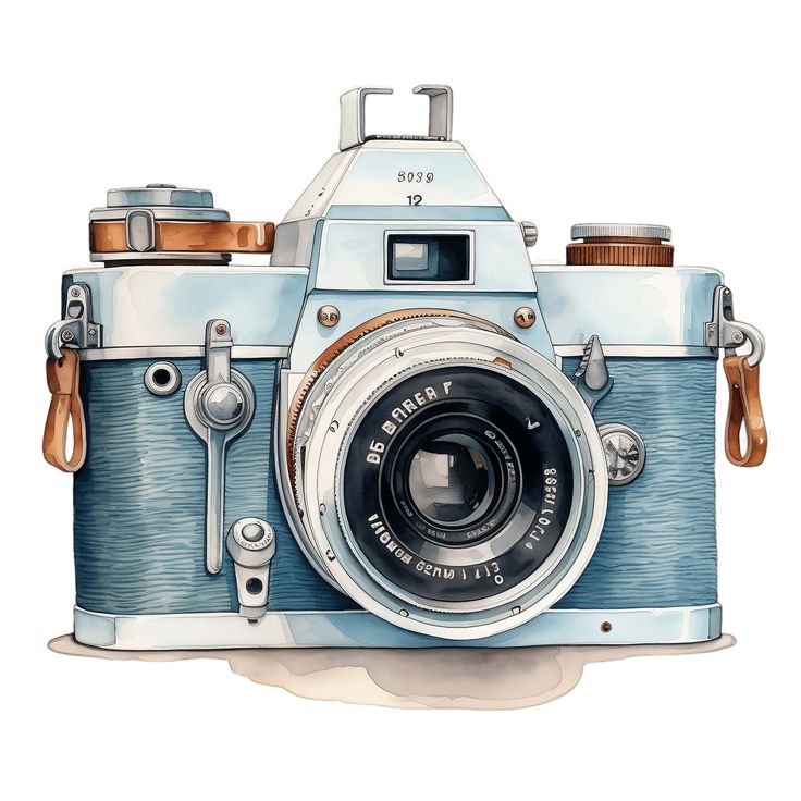 an old fashioned camera painted in blue and white