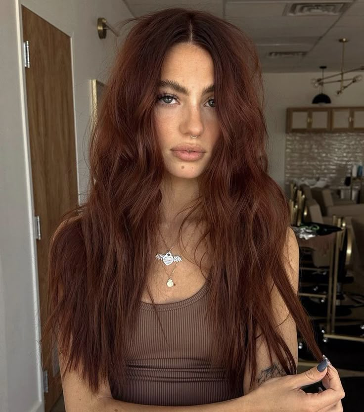 Ginger For Brunettes, Red Cinammon Hair, Red Hair And Tan Skin, Auburn Hair Color Tan Skin, Cooler Tone Brown Hair, Hair Dye Pale Skin, Dark Ginger Hair Tan Skin, Red Ish Brown Hair Color, Amber Red Hair