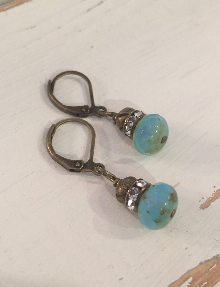 Antique Gold Bronze & Blue Czech Glass Lever Back Dangle | Etsy Healing Jewelry, Etsy Earrings Dangle, Czech Glass, Antique Gold, Vintage Looks, Brooches, Dangle Drop Earrings, Dangle Earrings, Drop Earrings