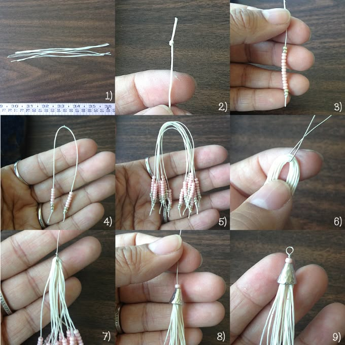 the instructions for making tassels are shown in several different ways, including how to tie them