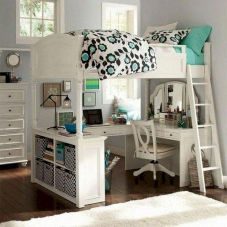 girlsbedroom Loft beds for teens, Bunk bed with desk, Girls loft bed