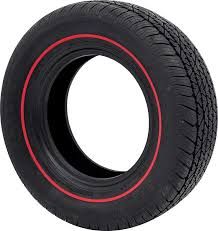 an image of a tire with red stripeing on the side and black spokes