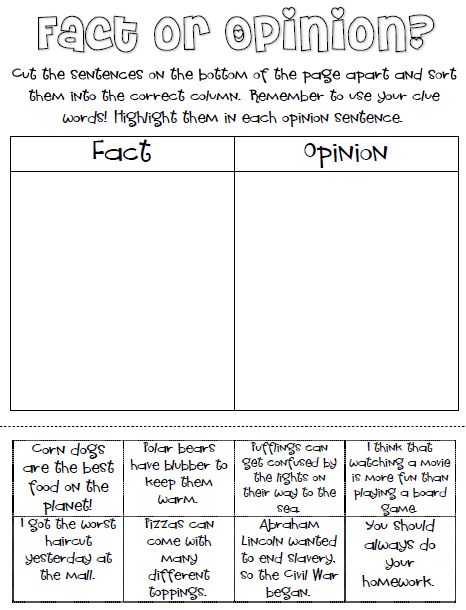 the fact or opinion worksheet for students to use in their writing and reading skills