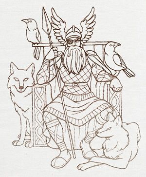 a drawing of a man sitting on top of a chair next to two cats and a bird