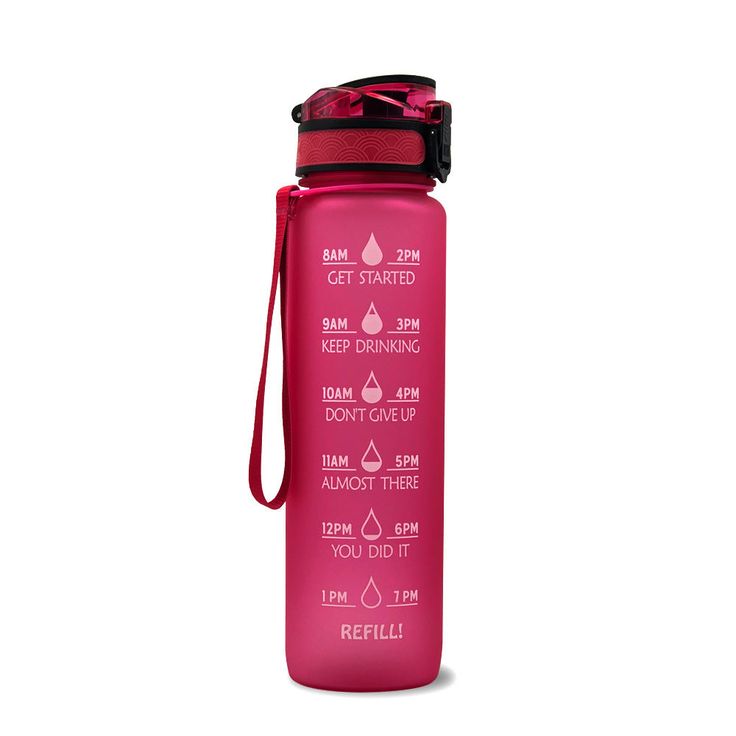 a pink water bottle with instructions on it