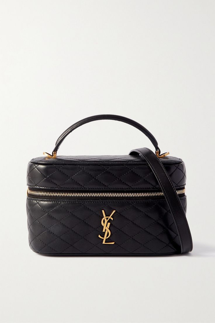 Like many of the designs in SAINT LAURENT's 'Gaby' collection, this mini bag is made from smooth quilted leather and embellished with its iconic gold-tone 'Cassandre' logo. It will accommodate all of your small essentials, including a phone, cardholder, and keys. Carry it by the top handle or style it cross-body with the detachable long strap. Ysl Purse, Rose Bag, Vanity Bag, Girly Bags, Quilted Purses, Designer Crossbody Bags, Purse Accessories, Best Bags, Saint Laurent Bag