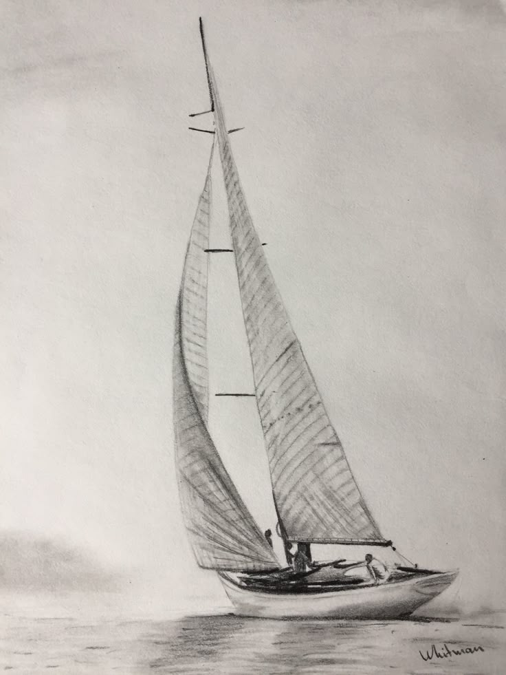 a drawing of a sailboat on the water