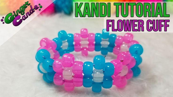 an image of a colorful bracelet made out of plastic beads with the words kandi tutorial flower cuff