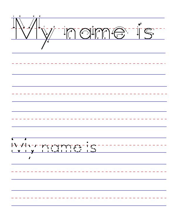 a handwriting paper with the words my name is