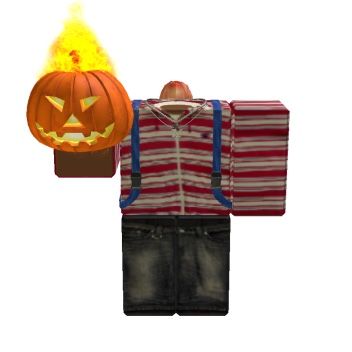 a person wearing a striped shirt and backpack with a jack - o'- lantern